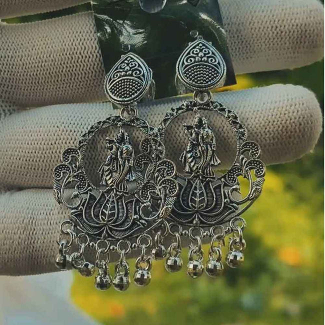 Oxidised Goddess Lakshmi Chandbali Earrings Hover Image