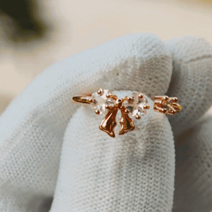 Crystal Bow Rose Gold Stud Ring - Rupakala
