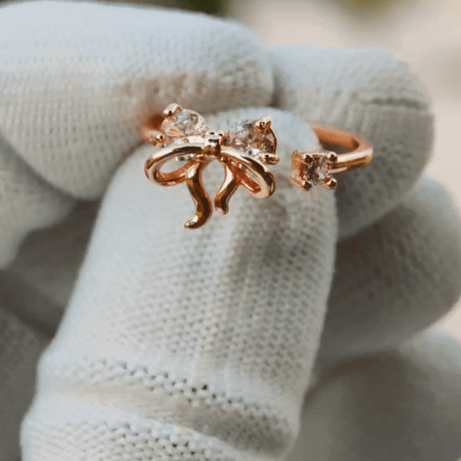 Dangling Bow Rose Gold Stud Ring - Rupakala