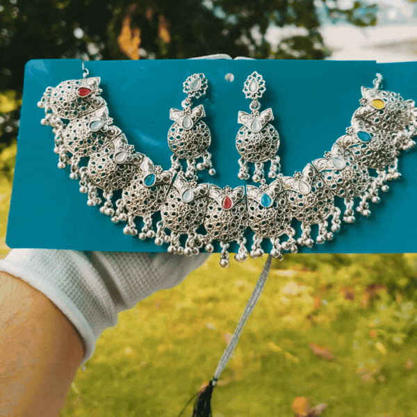 Designer Oxidised Statement Necklace Set - Rupakala