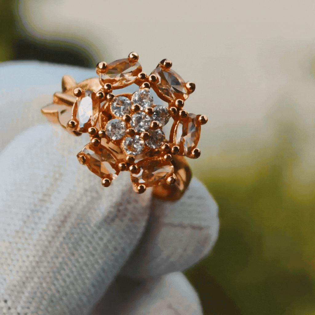 Rose Gold Snowflake Crystal Statement Ring