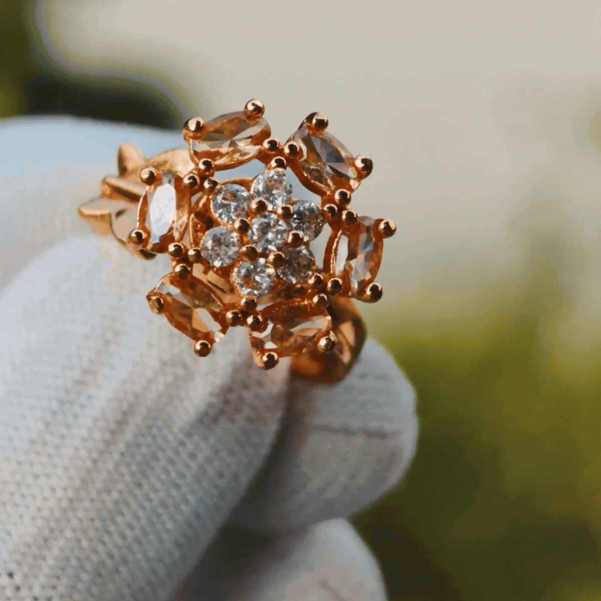 Rose Gold Snowflake Crystal Statement Ring