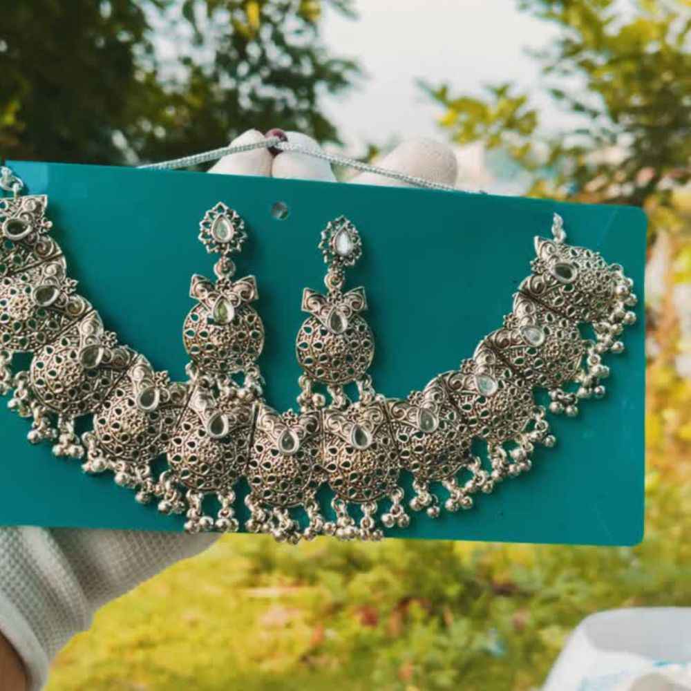 Silver Oxidised Choker Necklace Set