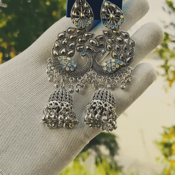 Oxidised Peacock Jhumka Earrings - Rupakala