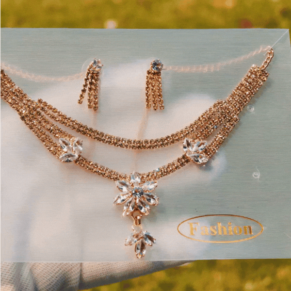Rose Gold Crystal Pendant Necklace Set Main Image