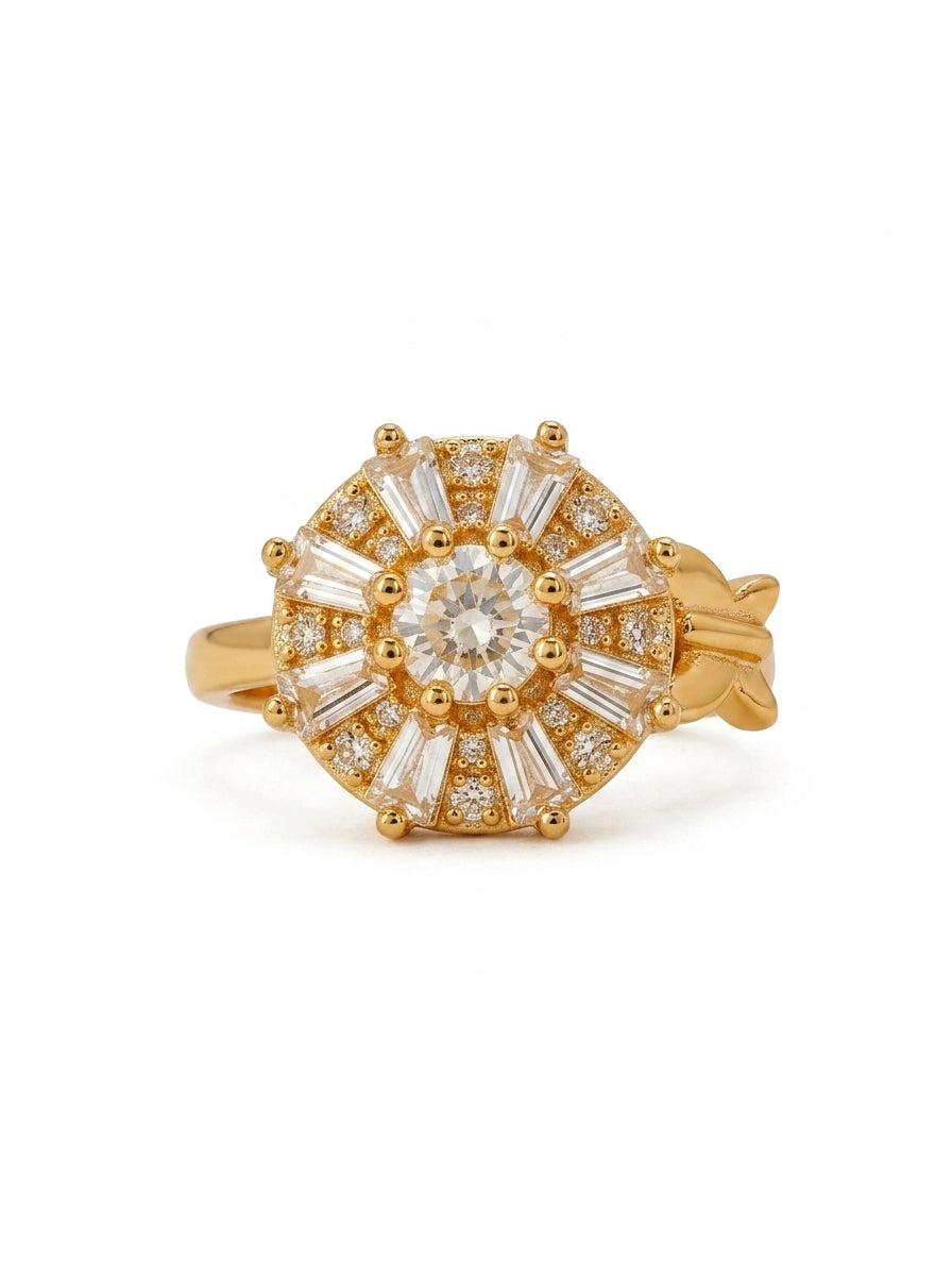 Luxury Sunburst Crystal Adjustable Ring for Women
