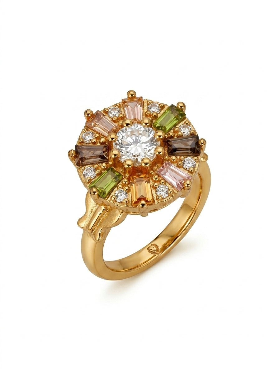 Multicolor Sunburst Crystal Adjustable Ring