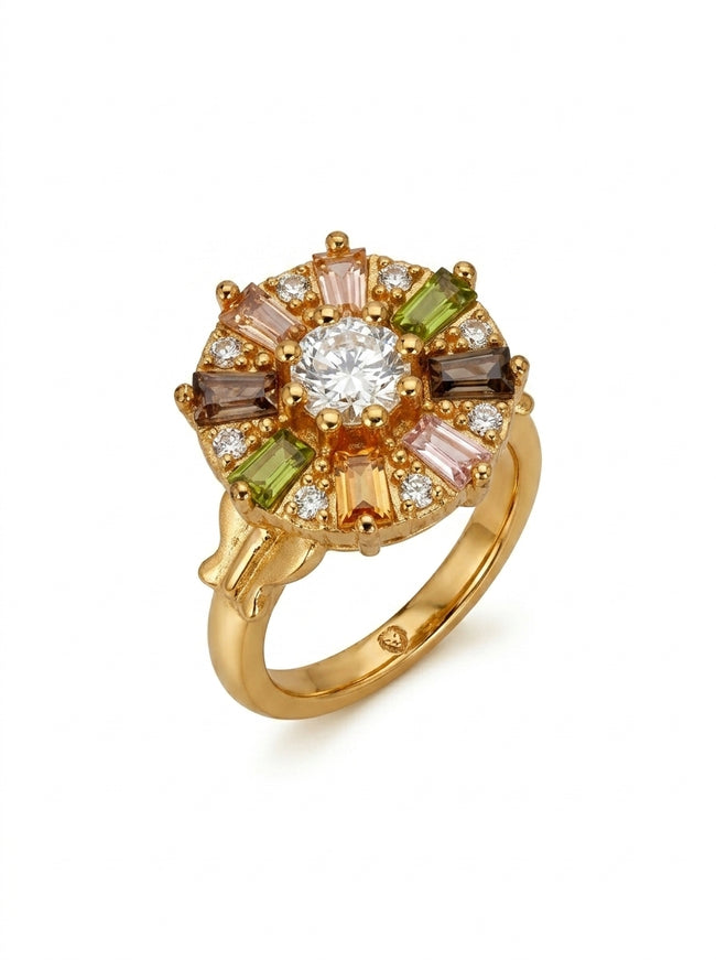 Multicolor Sunburst Crystal Adjustable Ring Hover Image
