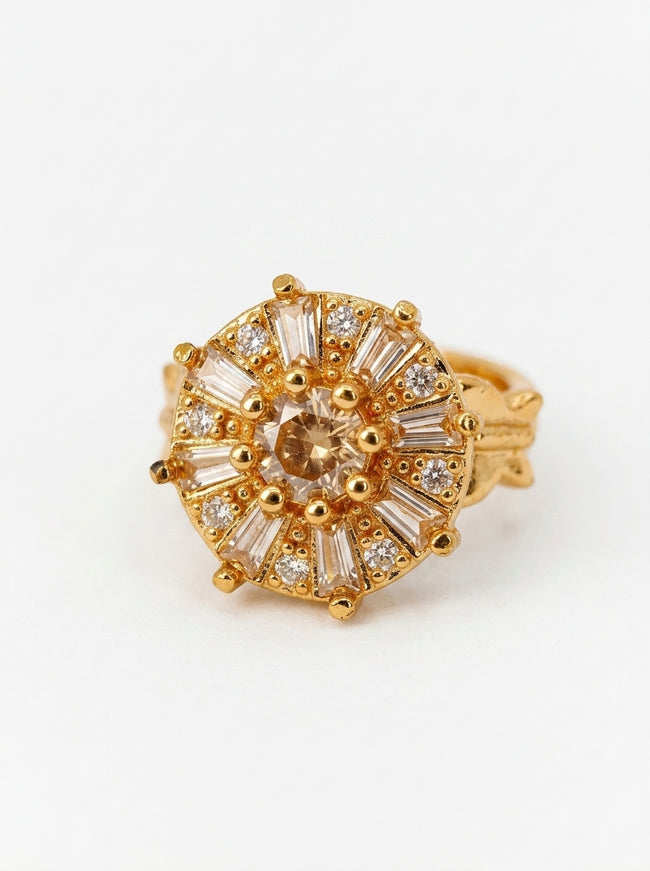 Premium Vintage Sunburst Crystal Ring Hover Image
