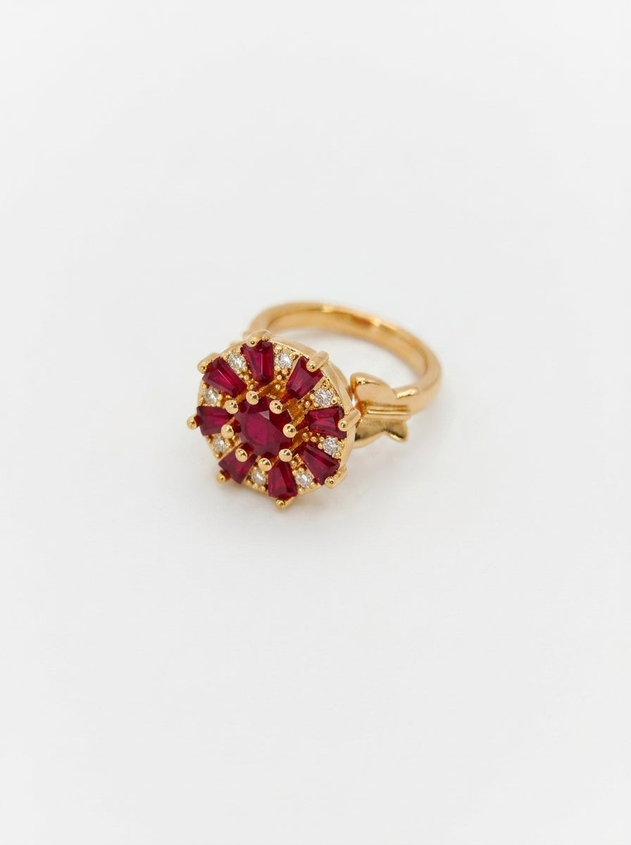 Ruby Red Sunburst Adjustable Cocktail Ring