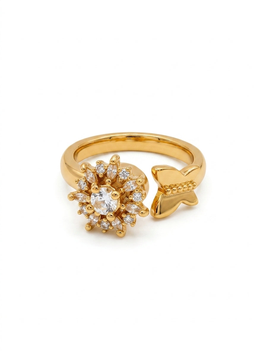 Classic Floral CZ Stone Adjustable Ring