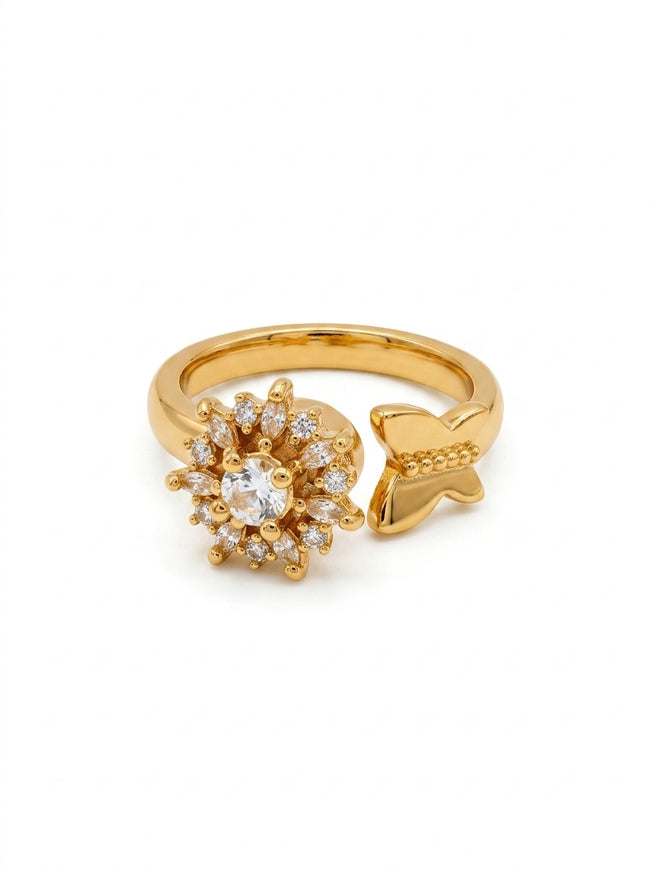 Classic Floral CZ Stone Adjustable Ring Hover Image