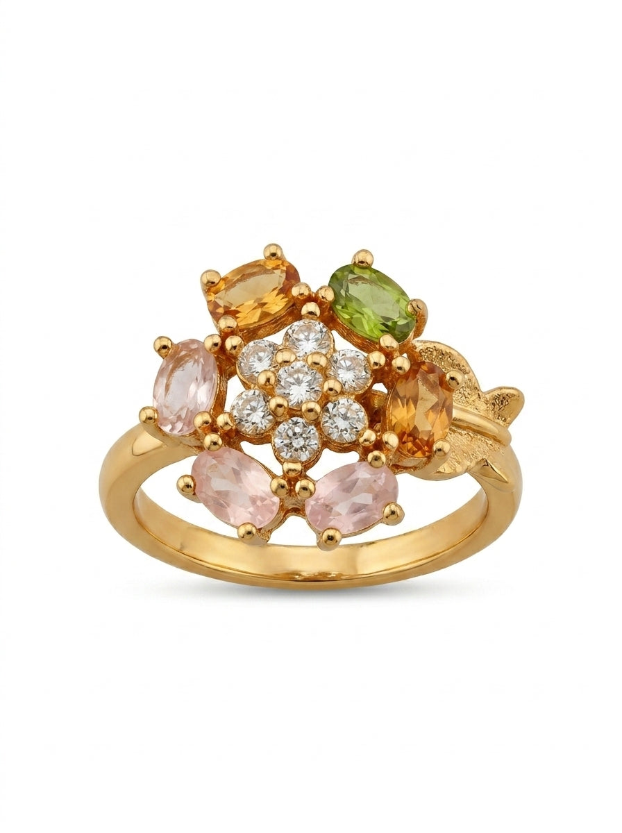 Multicolor Gemstone Flower Adjustable Ring