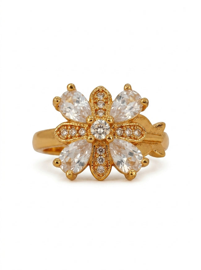 Butterfly Petal Crystal Adjustable Fashion Ring Hover Image